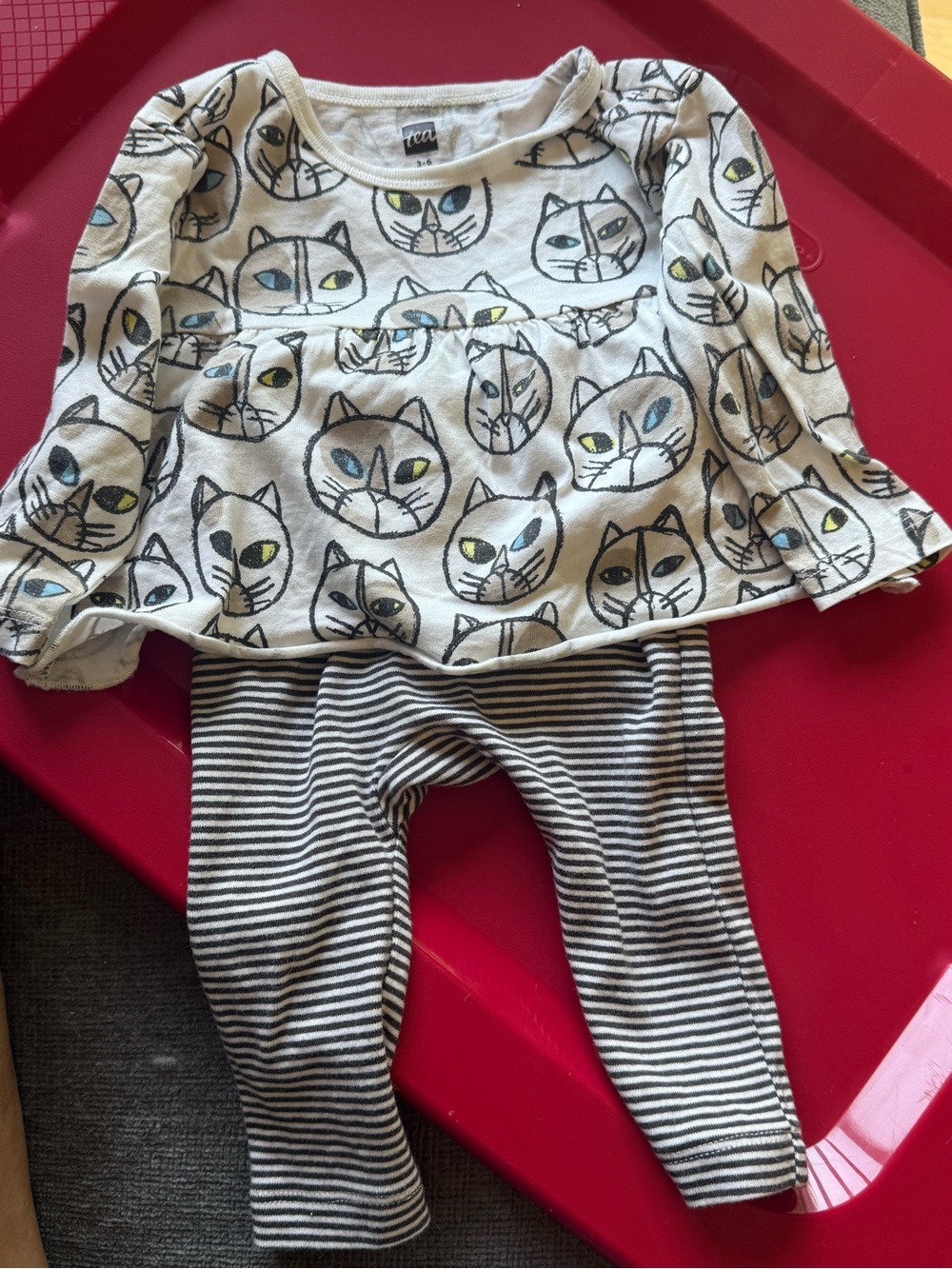 Tea collection Baby Two-Piece Cat Print Top & Striped Leggings